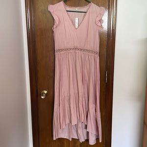 Gaovot Rose Pink Crochet Detail Dress